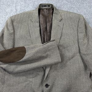 Lauren Ralph Lauren Blazer Jacket Mens 46L Brown Wool Herringbone Elbow Patches